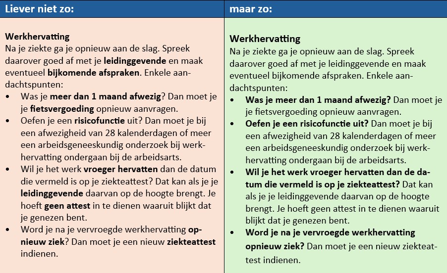 Gebruik geen slecht vet in tekst, maar verantwoord vet.